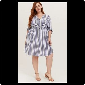 Torrid Blue & White Drawstring Shirt Dress